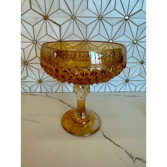 Vintage Amber Glass Compote | Footed Candy Dish, Likely Fenton or Indiana Glass - Picture 2 of 4